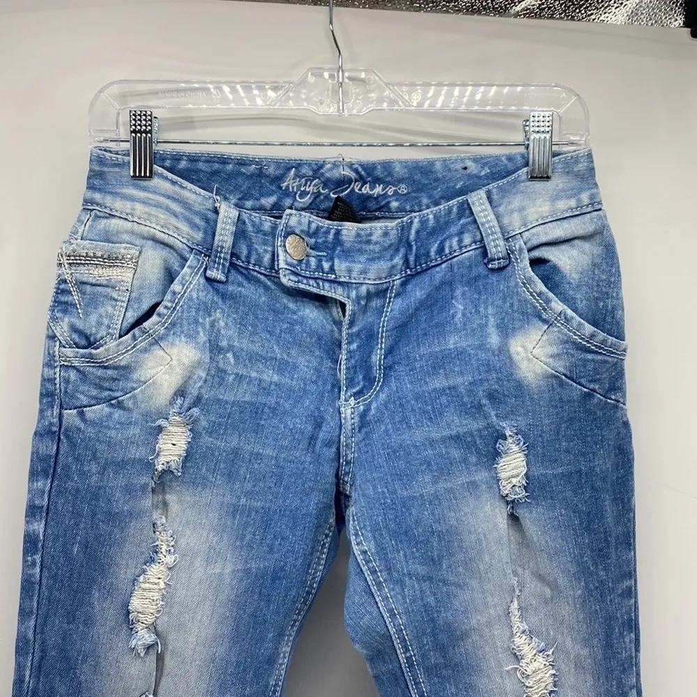 Ariya Vintage Y2K deconstructed Lowrise bleached flare jeans back to school Size undefined - Image 4