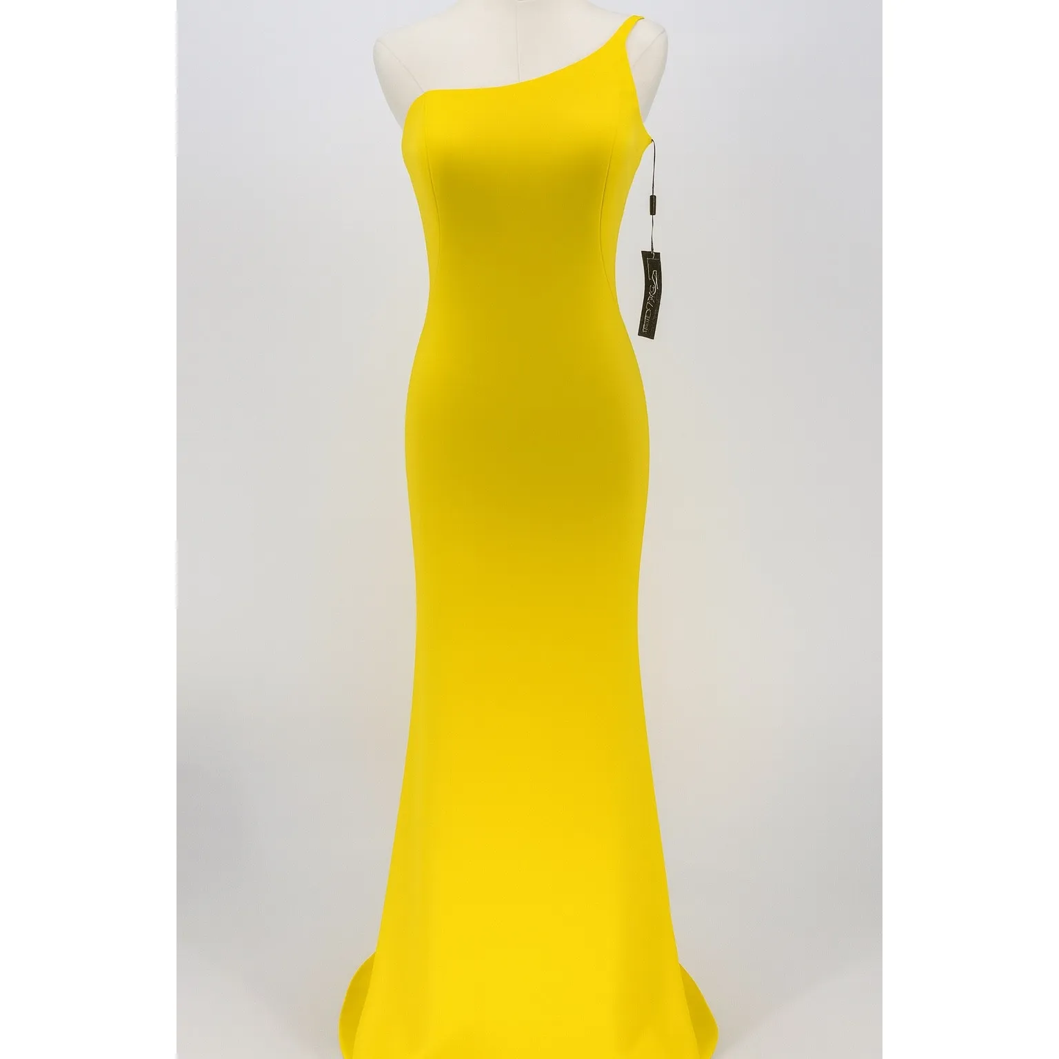 NWT‎ La Femme 28176 One Shoulder Jersey Gown in Yellow Sz 6 $228 - Image 5