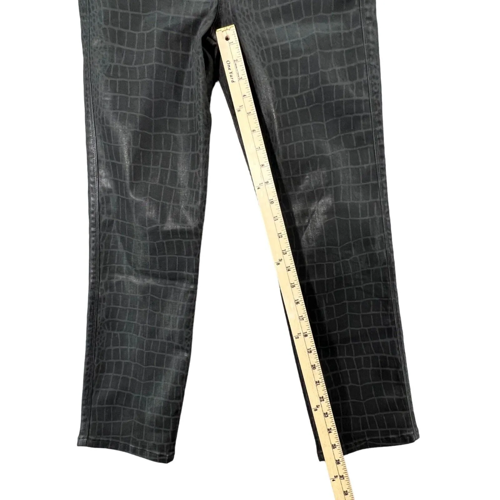 FRAME Le Sylvie Croc Embossed Pants 27 Black Faux Leather Slender Straight Leg - Image 10