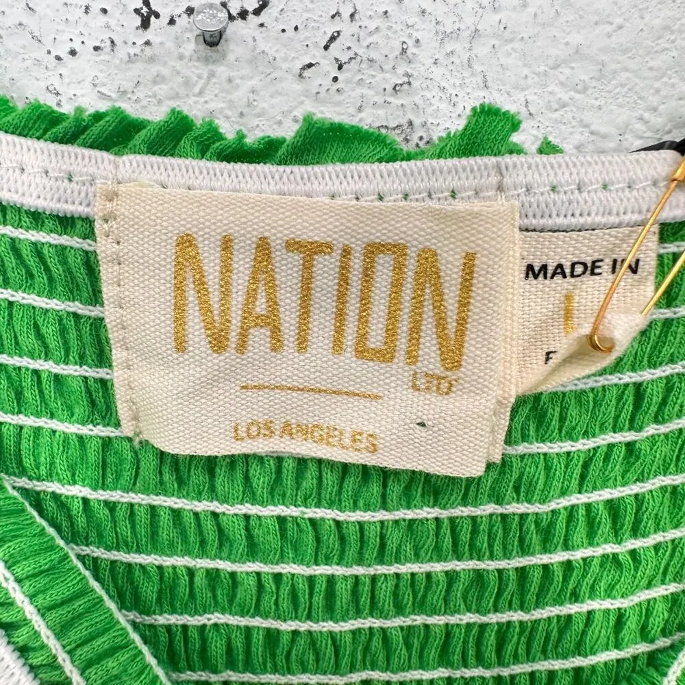 Nation‎ LTD Bright Green Gabby Smocked Midi 100% Pima Cotton Casual Tank Dress L - Image 7