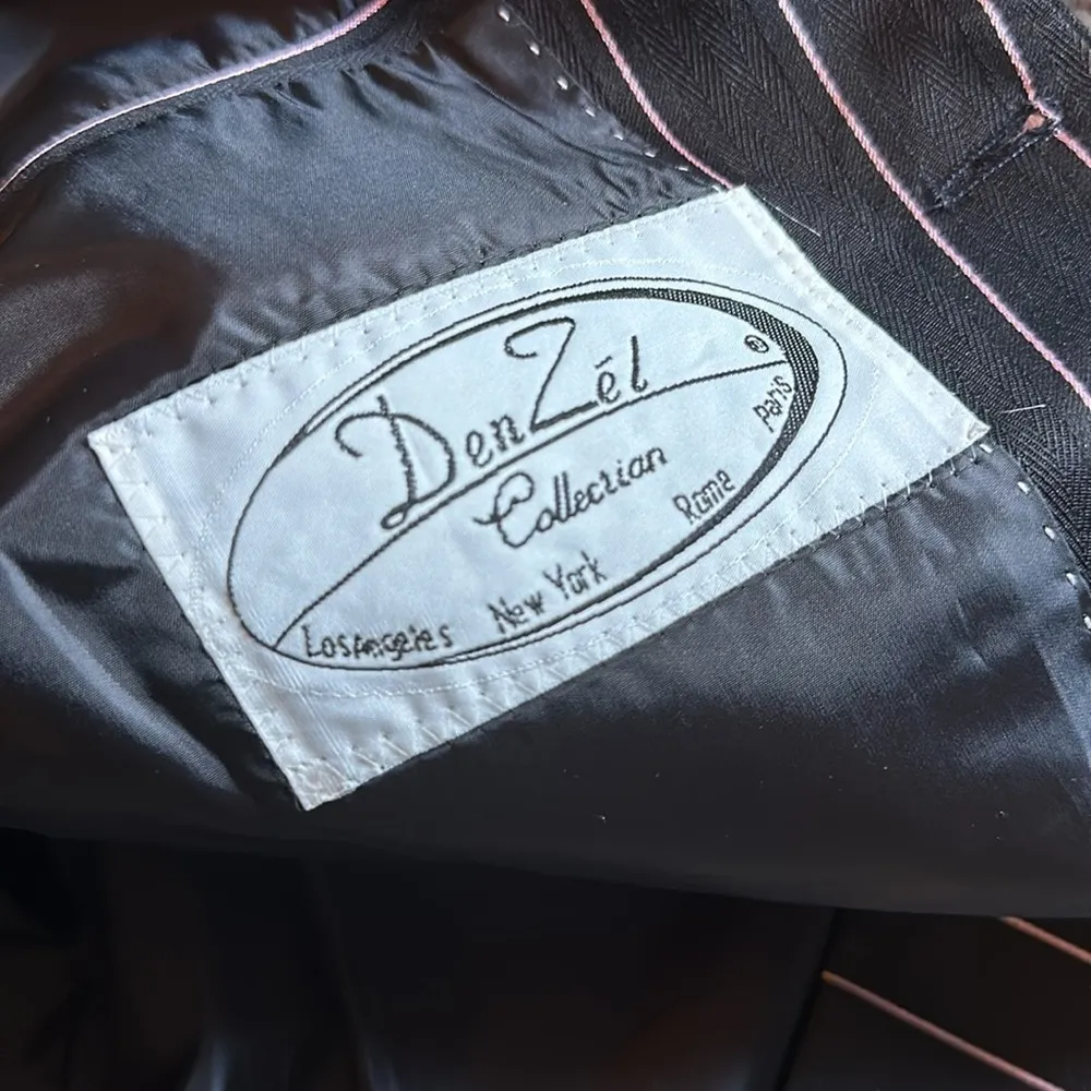 VTG DEN ZEL PARIS BLACK & PINK STRIPE LONG BLAZER MOB WIFE - Image 3