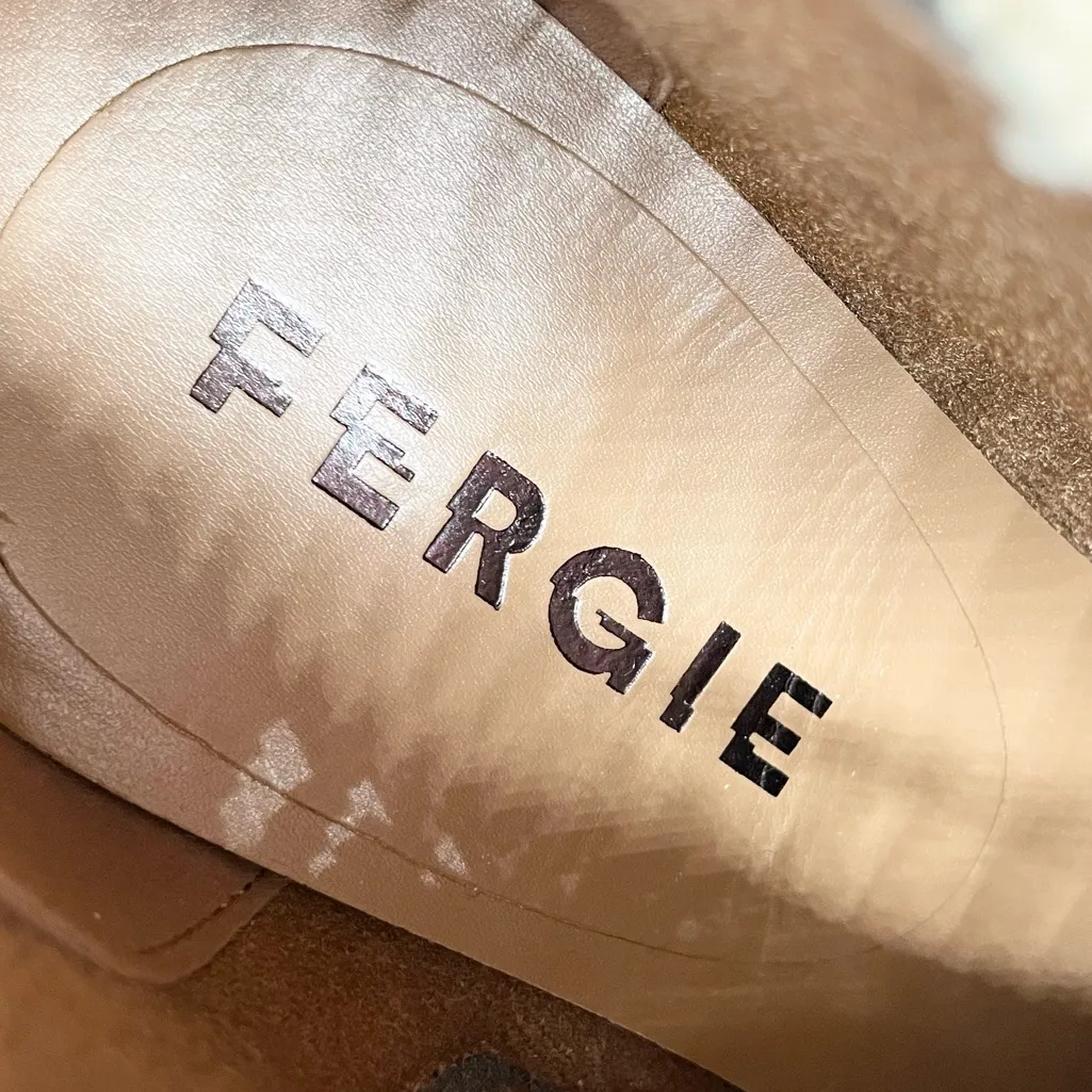 Fergie Genesis Wedge Heel Ankle Boots Women's Size 9.5 Faux Leather Fur Trim Tan Brown - Image 6