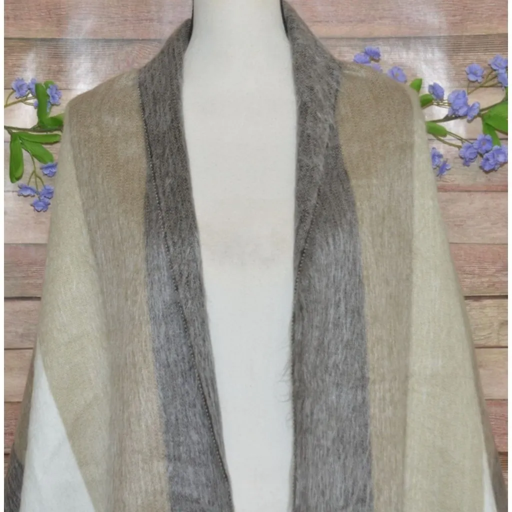 Women's Striped Alpaca Wool Scarf Shawl Size 72 X 24" Neutral Colors So Soft - Image 2