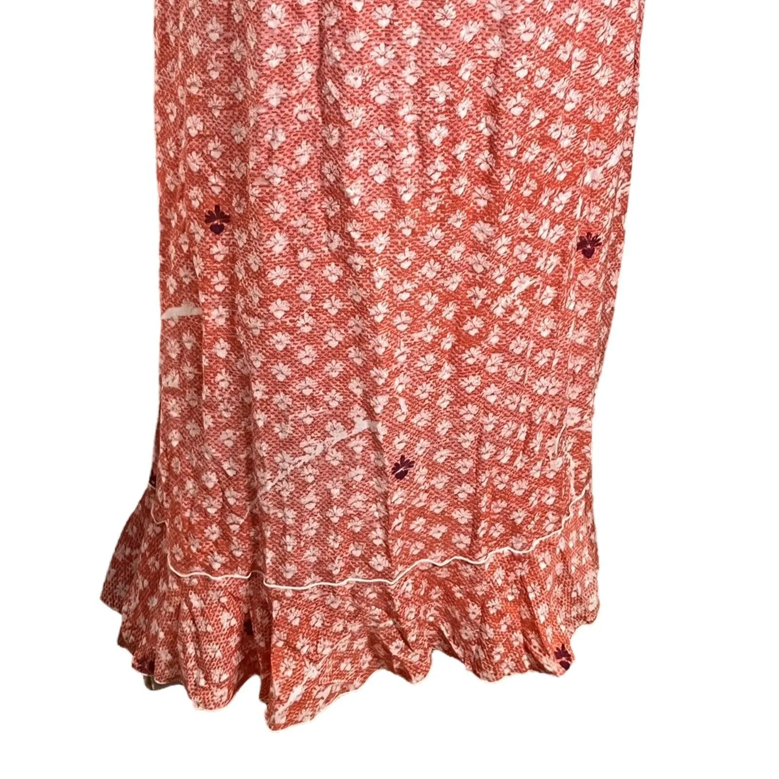 Poupette St Barth Joe Wrap Maxi Dress Orange Floral Women’s Size Small Ruffle - Image 9