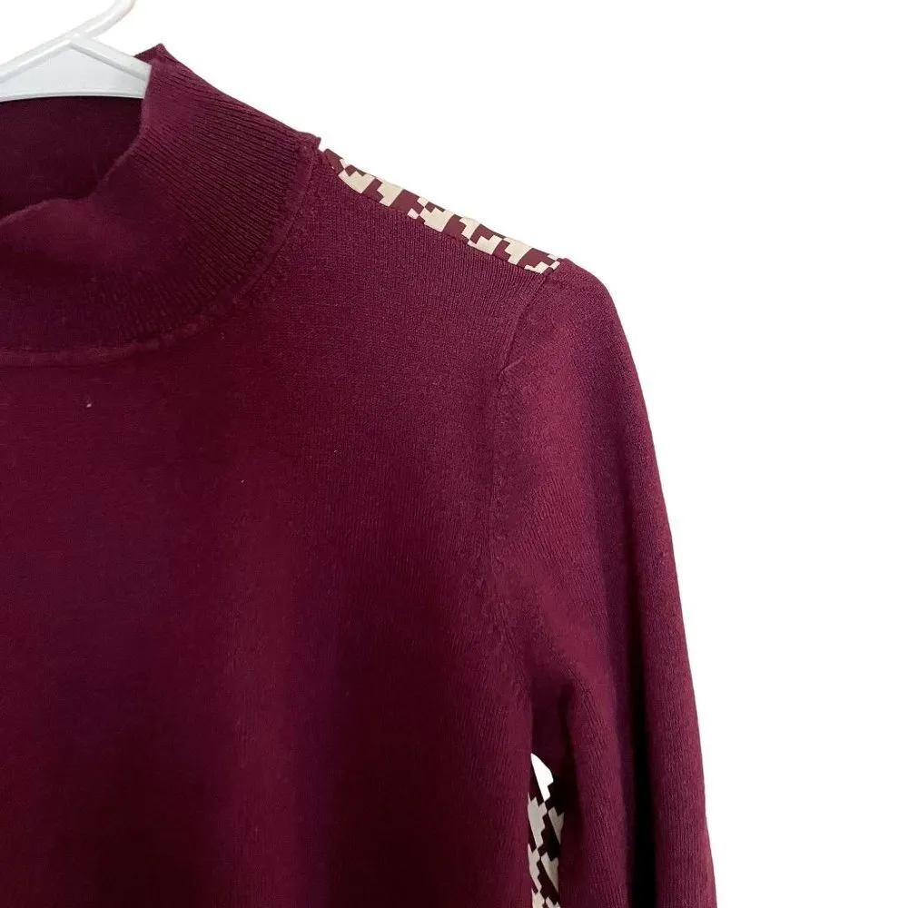 Ann Taylor maroon turtleneck sweter geometric design business casual long sleeve - Image 2