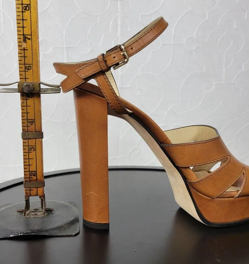 Jimmy Choo Hermione Platform Women Sandals Size 41 US11 Tan Leather Open Toe NEW - Image 7
