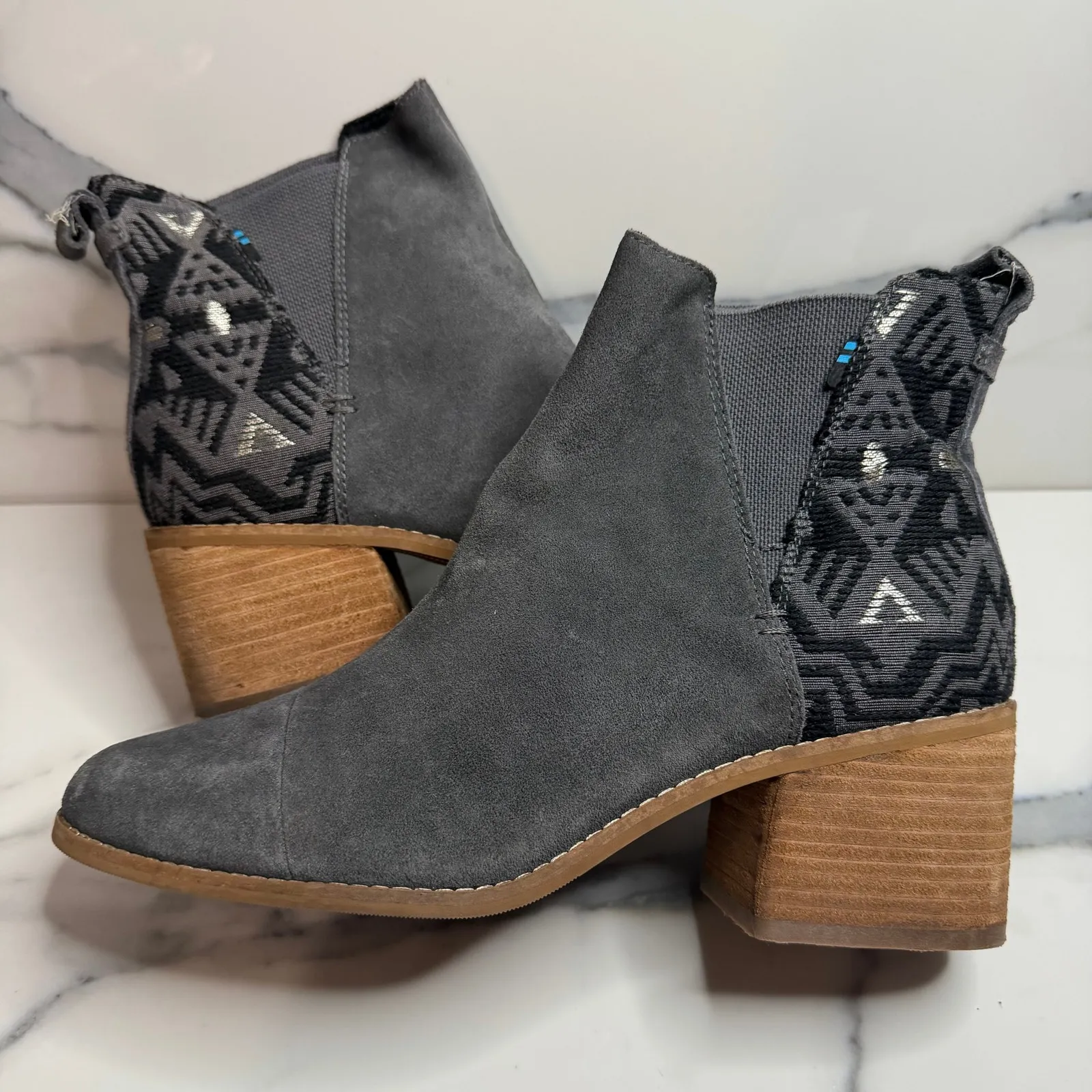 TOMS Womens Gray Suede Metallic Jacquard Esme Boots Sz 9.5 Chelsea Festival Boho - Image 5