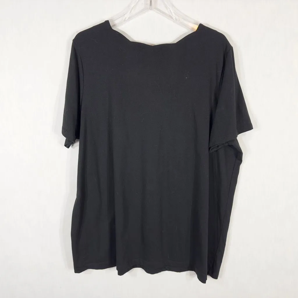 Woman Within Plus Size 1X 22W‎ 24W Top Black Short Sleeve Scalloped Neck 1603 - Image 2