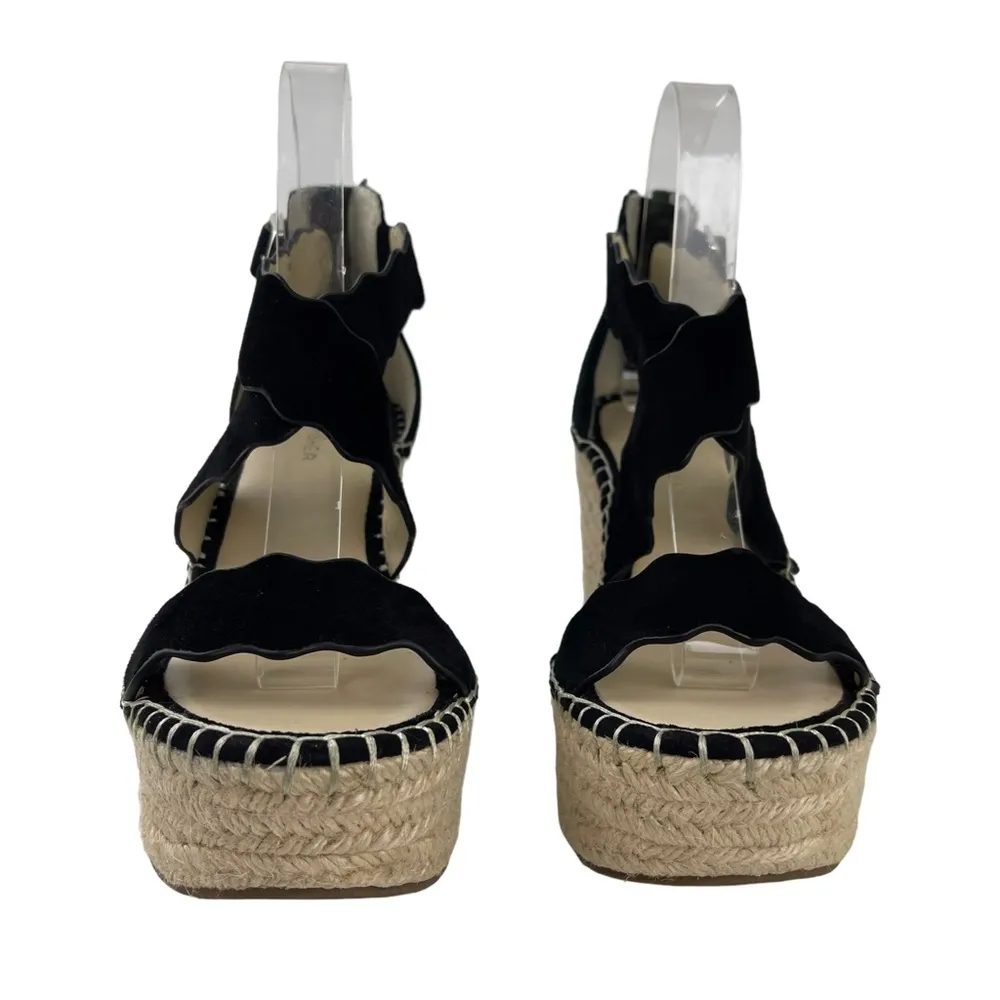 Marc Fisher Calita Black Suede Scalloped Crisscross Platform Espadrille Wedge 7M - Image 6