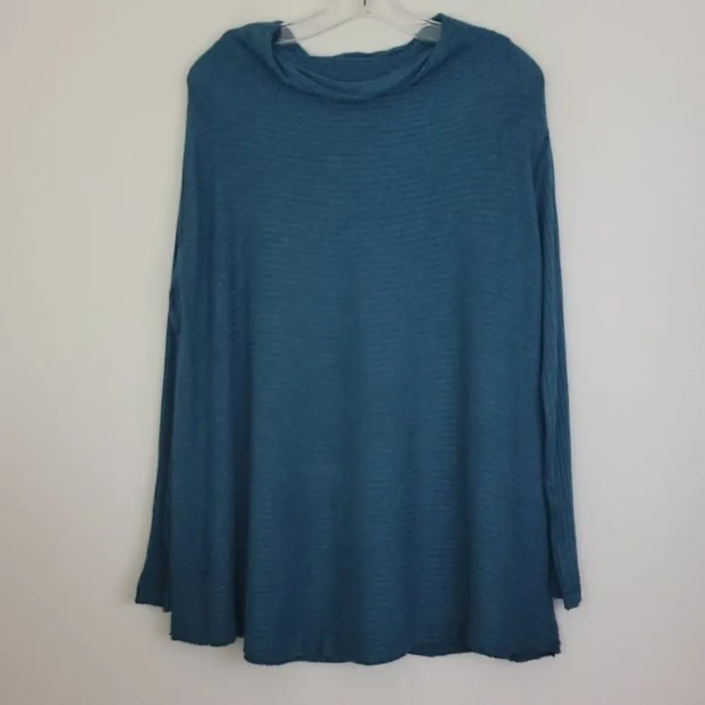 We The Free‎ Ribbed Raw Hem Tunic Casual Top Blue Blouse Mock Neck, Size L - Image 3
