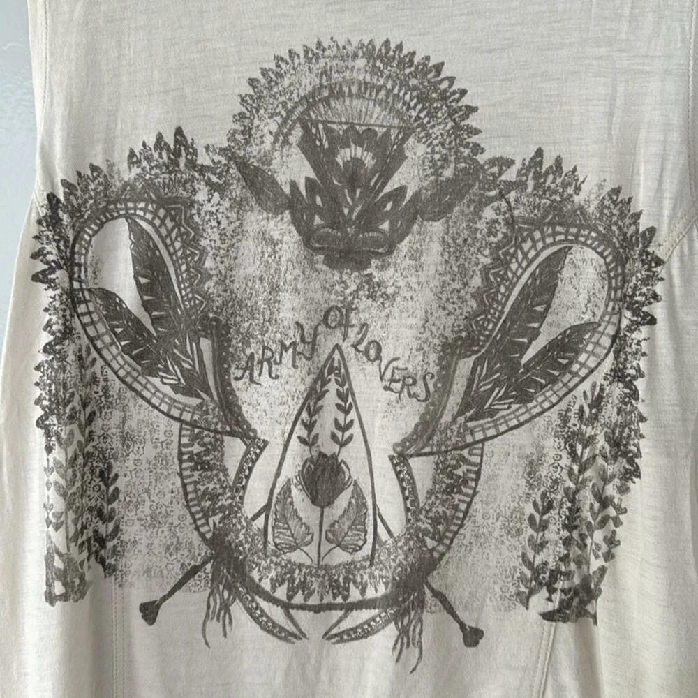 Free People We the free Army  Lovers Tank with Fringe Sz XSmall Off White Gray - Image 2