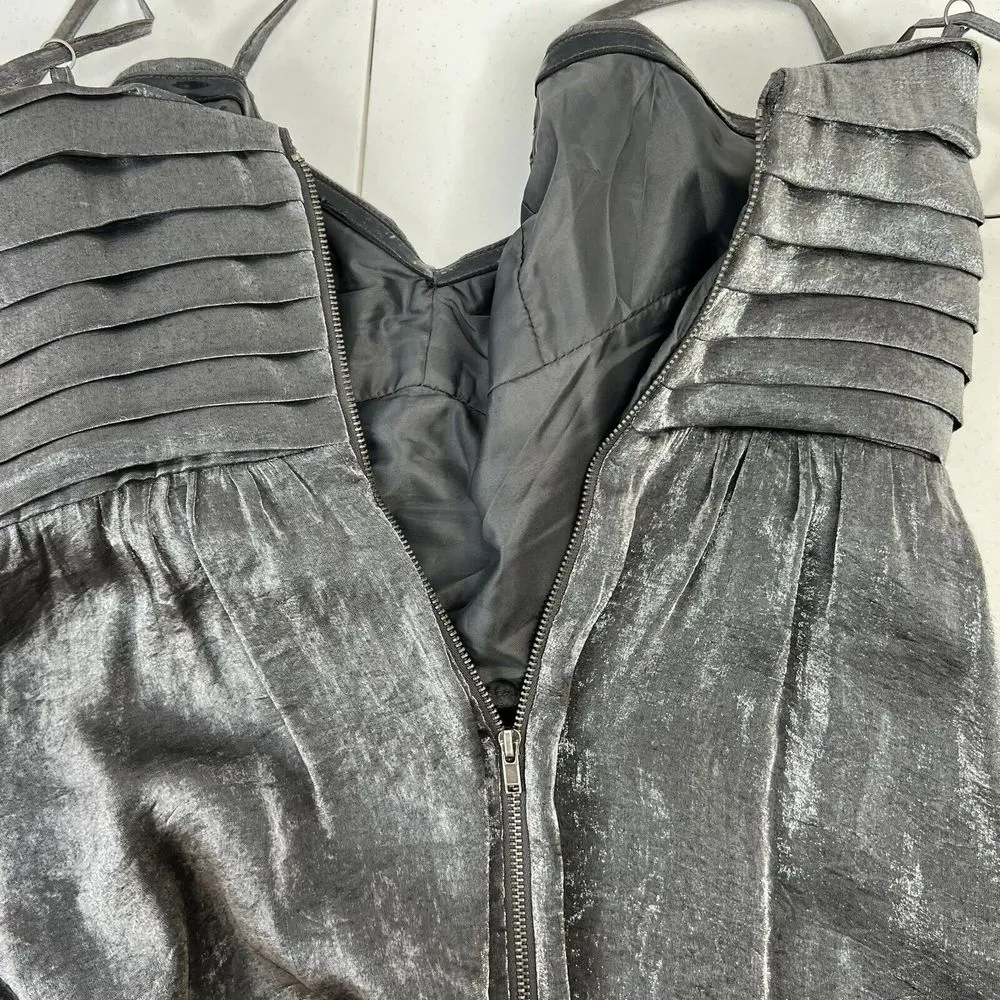 Urban Outfitters Silence + Noise Size 4 Dress Pewter Pleated Cocktail Metallic - Image 7