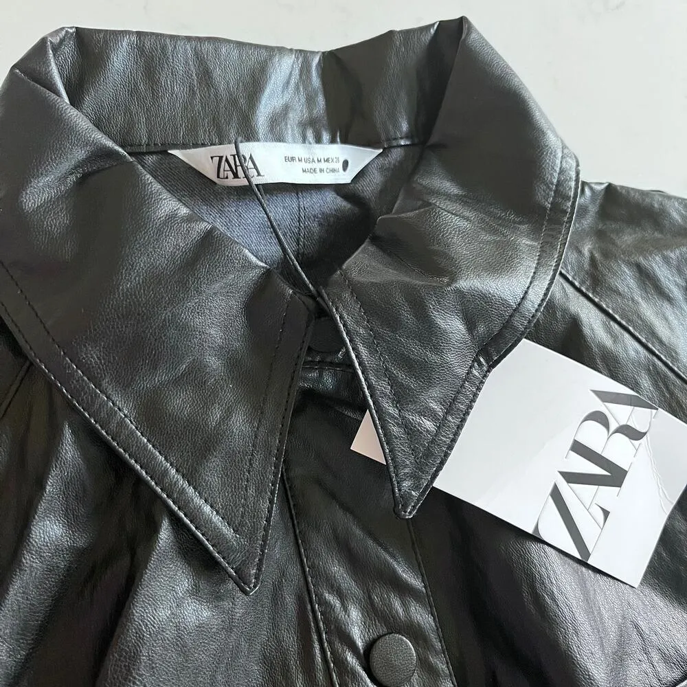 Zara bloggers favorite faux Leather mini shirt dress size M  NWT - Image 10