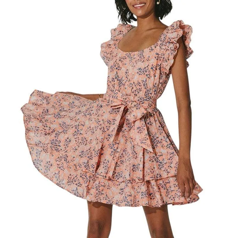 Cleobella Britt Ruffle Mini Dress in Positano Pink Floral Women’s Size Medium - Image 6