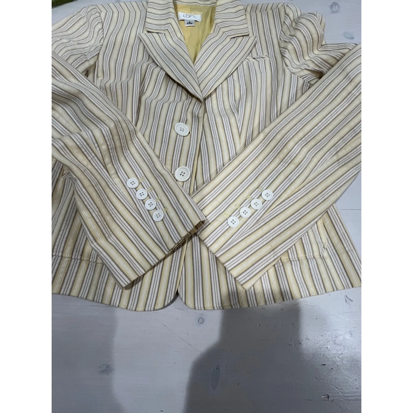 Loft Striped Blazer Size‎ 2 Button Front 100% Cotton Career Casual Cute - Image 6