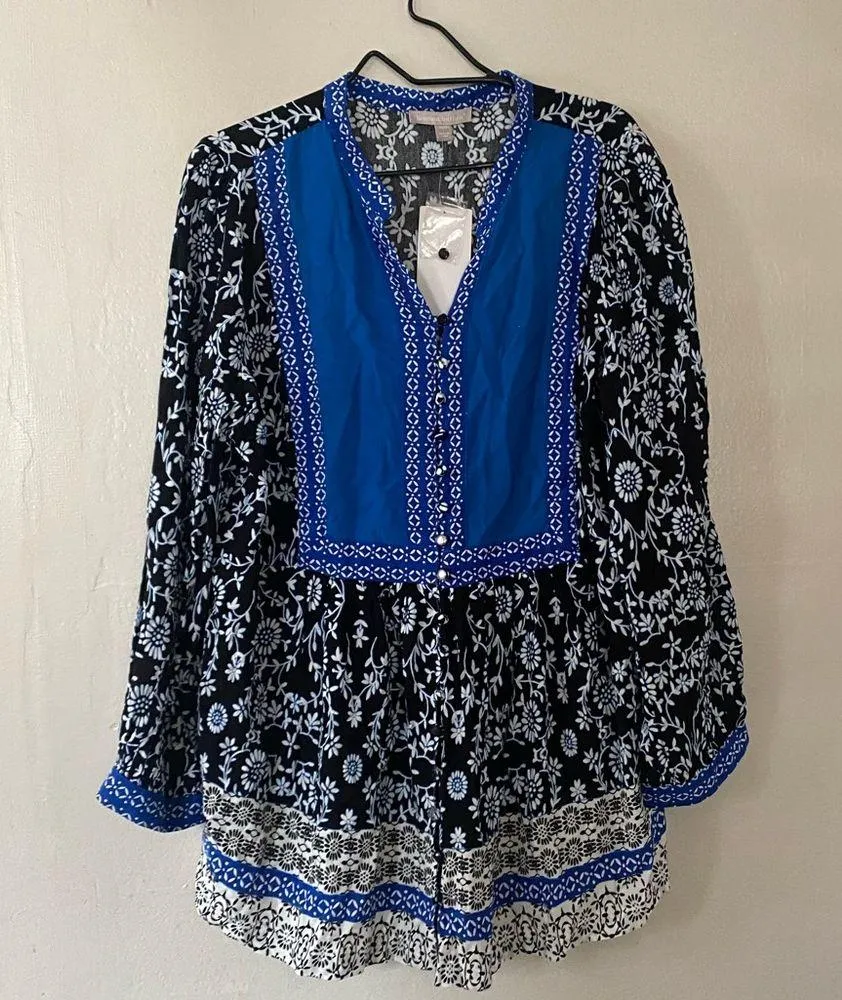 Woman Within Blue Black Floral Button Down Tunic Top Women’s Size 18/20 FLAWED - Image 12