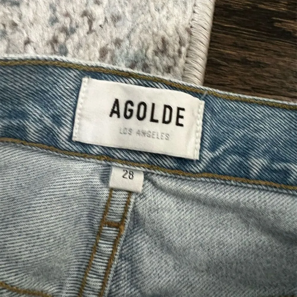 AGOLDE Riley High Rise Straight Crop Jeans Blue Distressed Women's Size 28 - Image 3