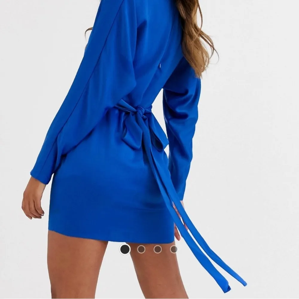 ASOS DESIGN mini dress with batwing sleeve and wrap waist in satin - Image 5