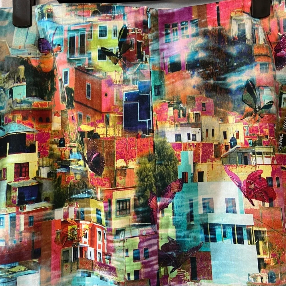 Etcetera Watercolor City Scape & Butterflies Novelty Print Mini Skirt - … - Image 6