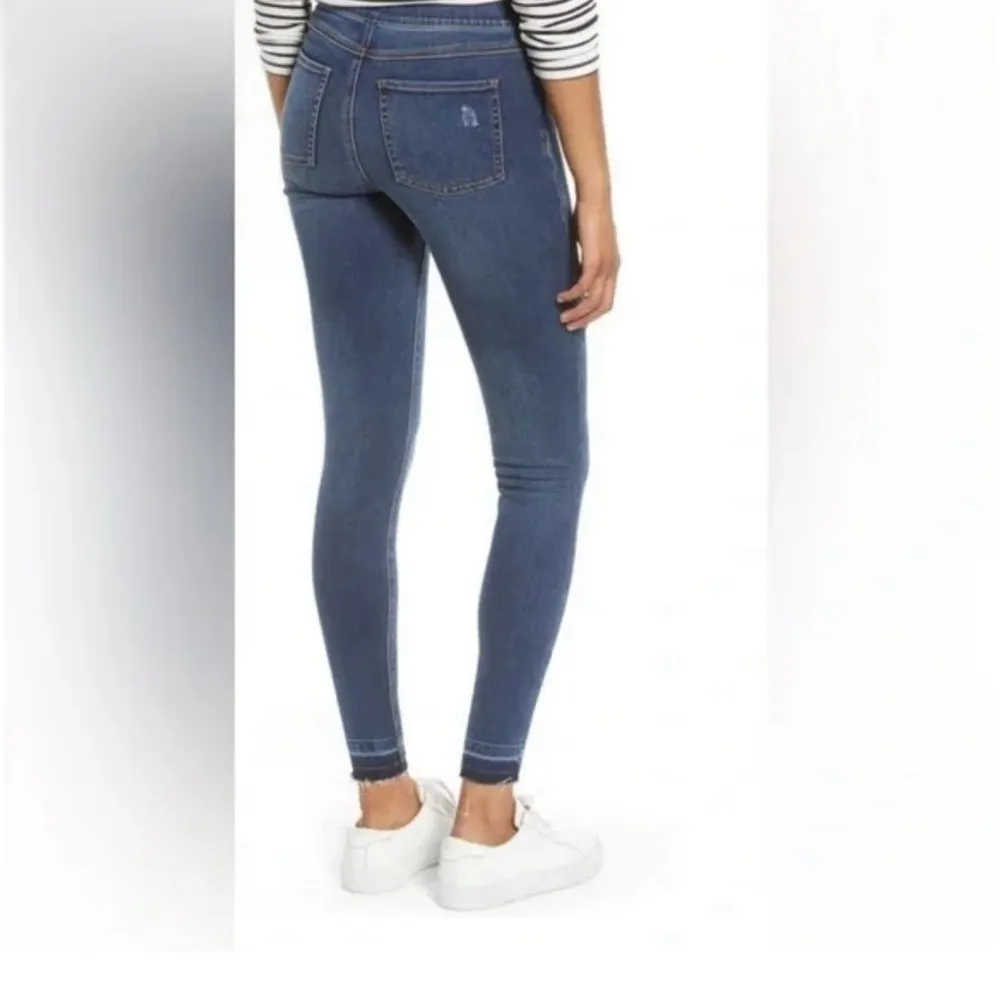 - Spanx Distressed High Waist Denim Ankle Leggings, Size Medium - Image 3