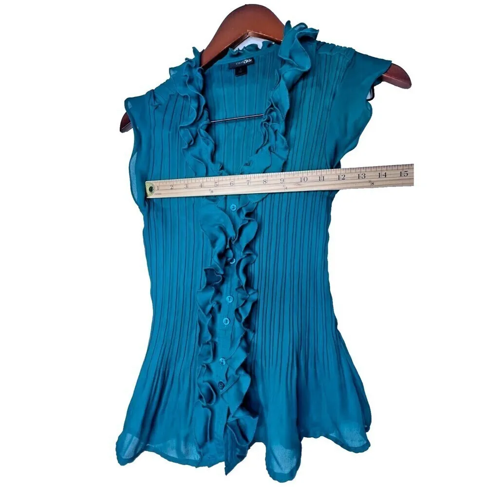 East5th blouse green classics casual women top  blue sleeveless size S - Image 4