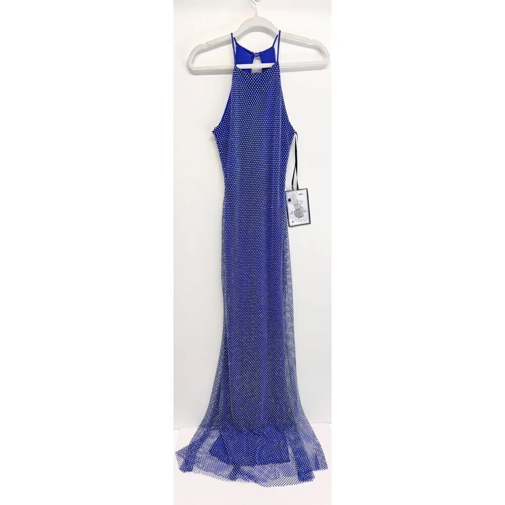 B Darlin‎ Halter Dress Size 5/6 Juniors Embellished Blue Maxi Gown NEW - Image 2