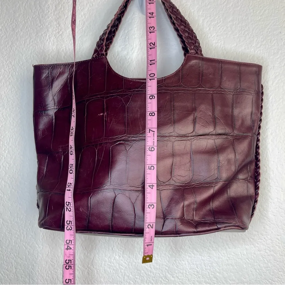 Authentic FALOR Handbag Made in Italy Braided Handle Crocodile Embossed Leather Purple - Image 9