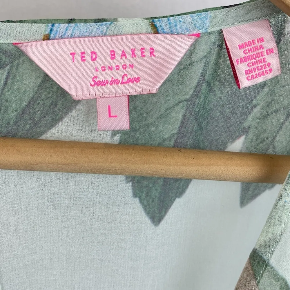 Ted Baker Blue & Green Floral Print Sheer Dress L - Image 3