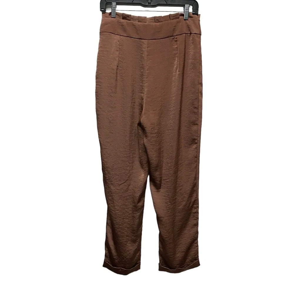 Line & Dot Ali Brown Satin High Waist Crop Trouser Pants paper Bag SZ Medium - Image 5