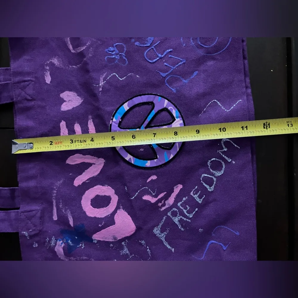 Purple Tote Bag with Peace Sign Design - Image 4