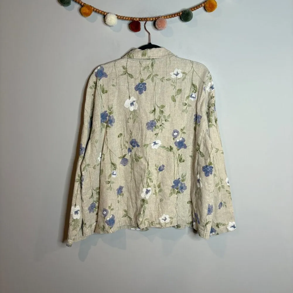 Cottagecore cream floral linen jacket White Size XL - Image 5