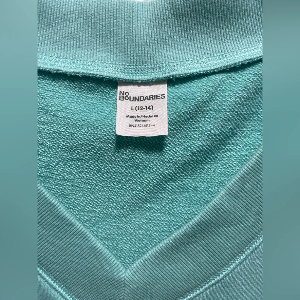 No Boundaries Teal V-Neck Sweatshirt Large - Image 2