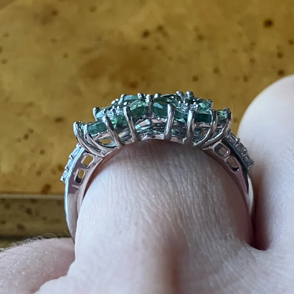 Natural Pine Apatite Sterling Silver Cocktail Ring Size 7 - Image 2