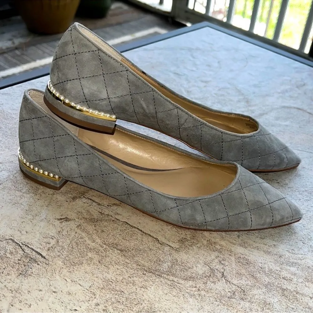 Ann Taylor Quilted Gray‎ Suede Pointed Toe Flats with Pearl Heels Size 7.5 B35 - Image 2