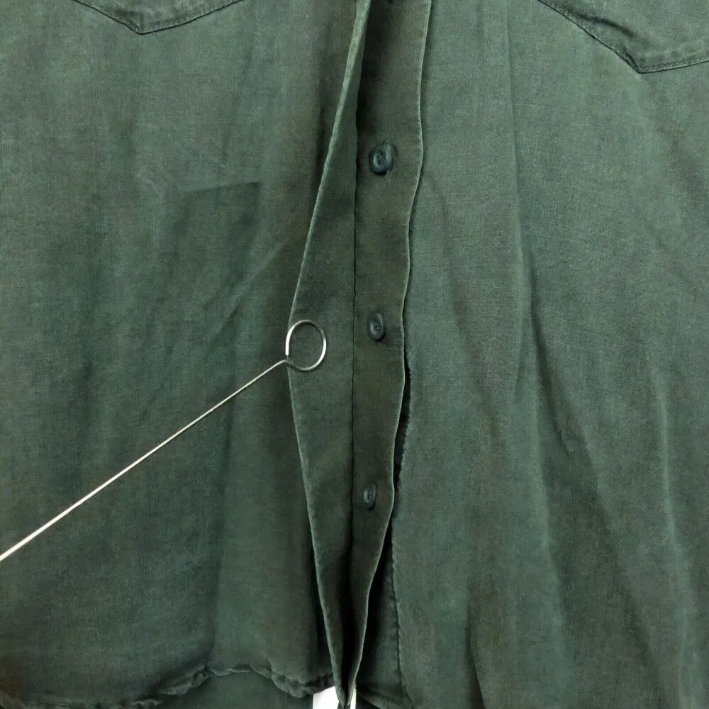 Bella Dahl Shirt Womens S Green Split Back Button Tencel Roll Up Sleeve Utility - Image 8