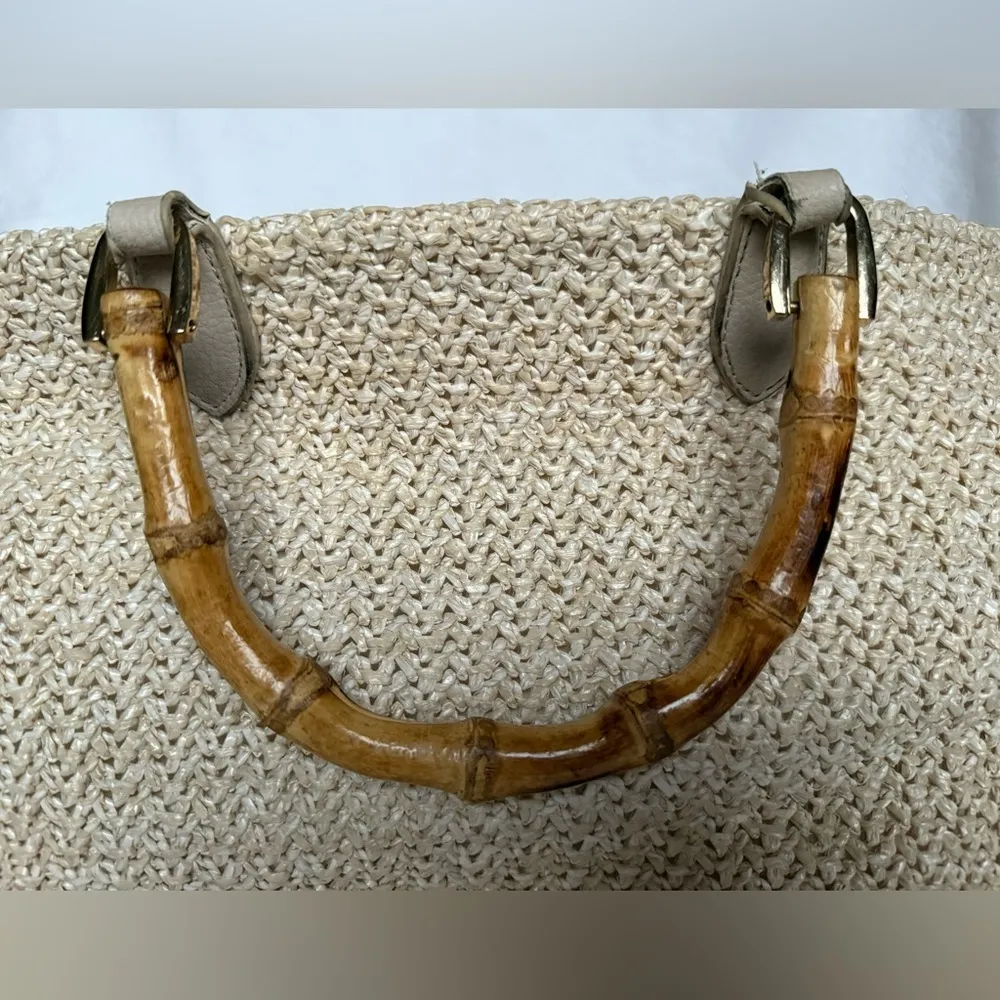 Moda Luxe  Cream Raffia Isla Wood Handle Purse - Image 5