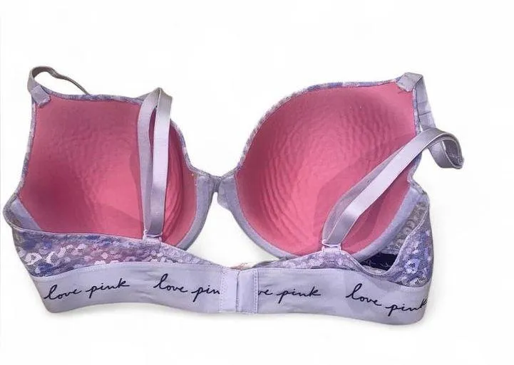 Victoria's Secret PINK purple leopard print lace wear everywhere t shirt bra - Image 4