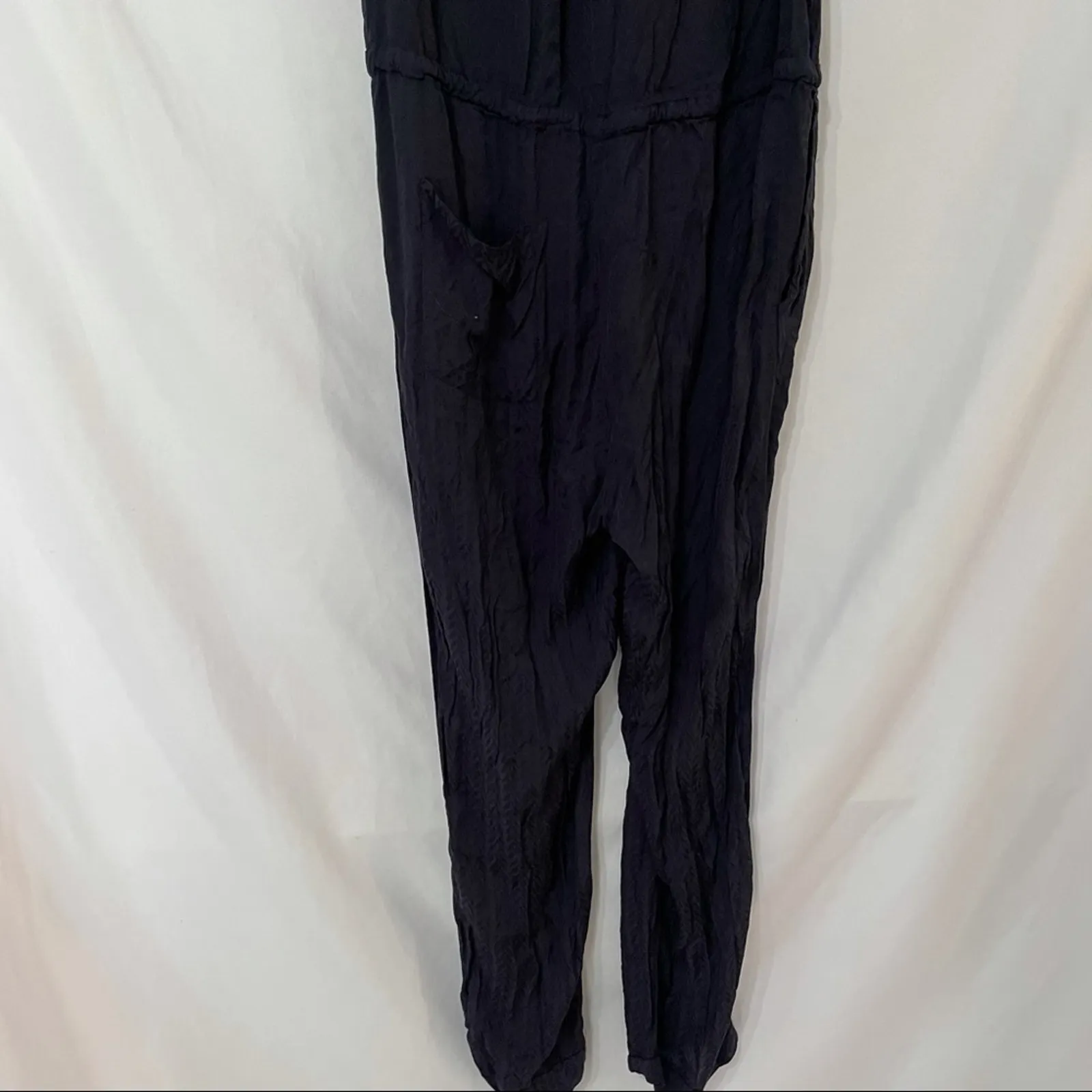 Zara Blue Sleeveless Button Cinch Waist Jumpsuit Womens M Pocket Casual Spring - Image 9