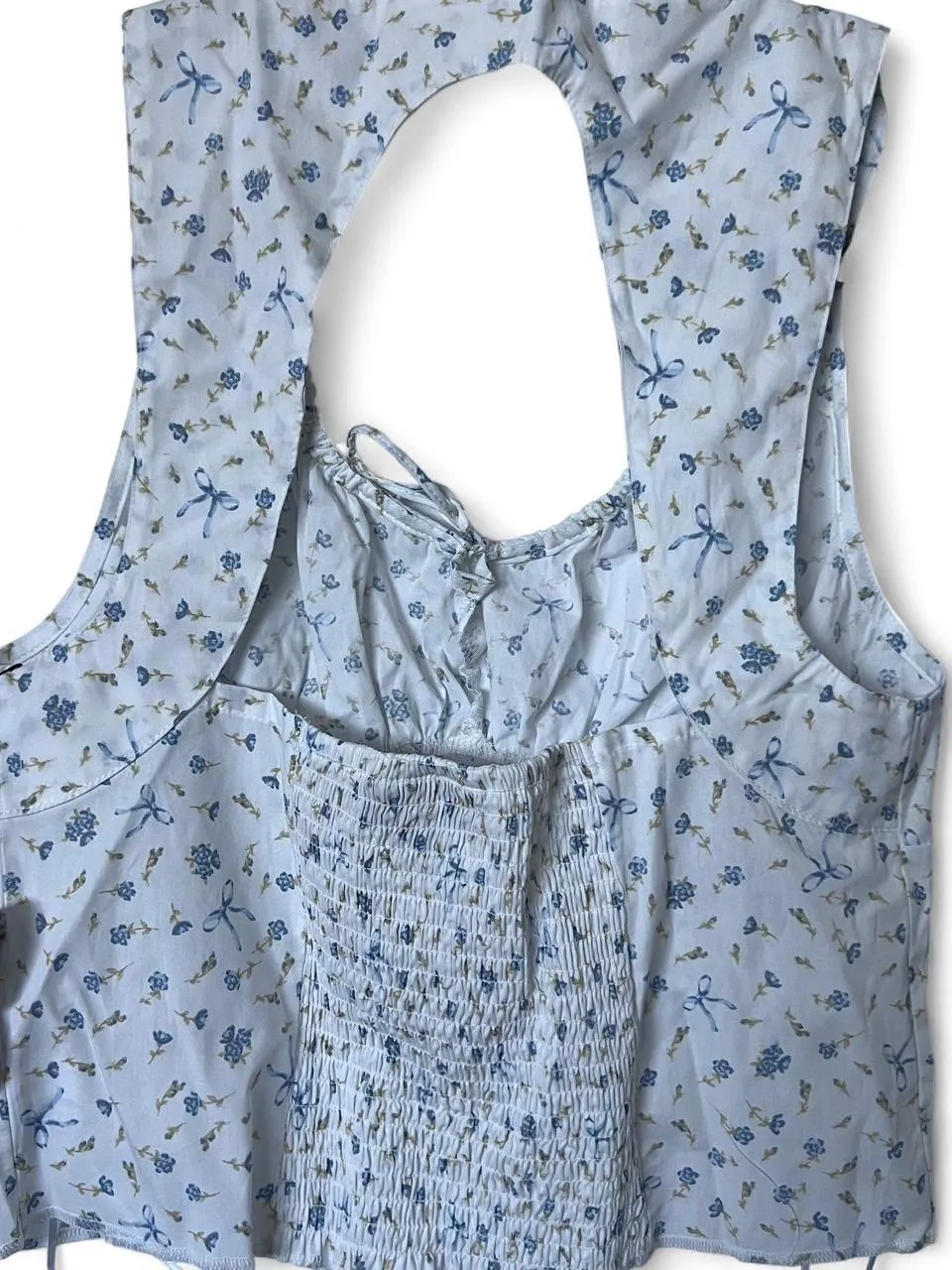 White Floral Coquette Sleeveless Tank Top Blue Size L - Image 3