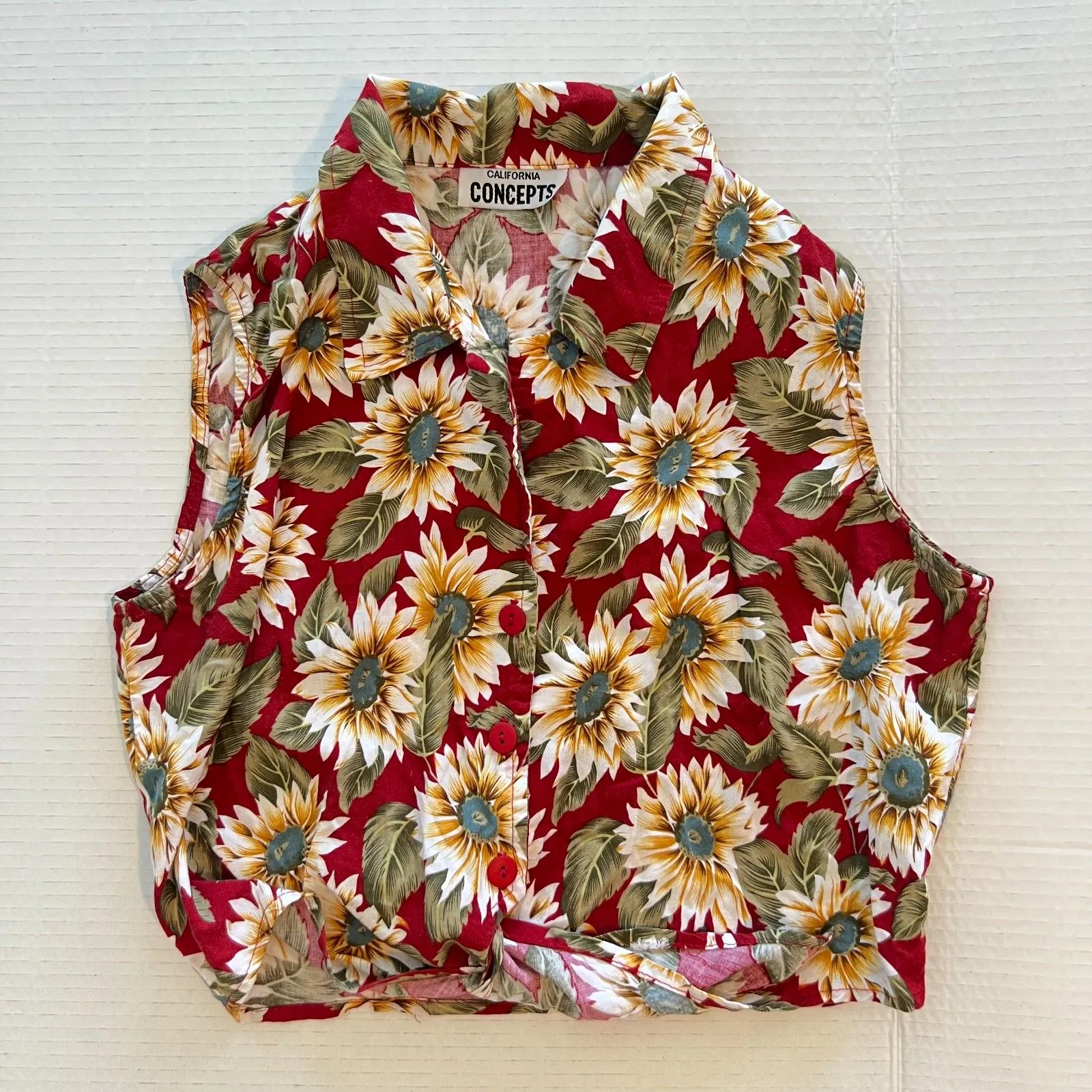 CALIFORNIA CONCEPTS Vtg Y2K Top & Mini Shorts Set Red Floral Rave Retro Womens M - Image 9