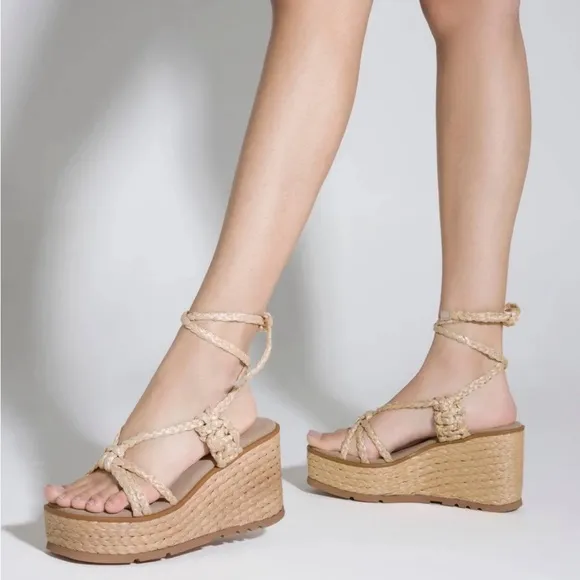 NEW  Revolve* Geissa Platform Wedge Espadrille Sandals Nude, Size 11B $158 - Image 2