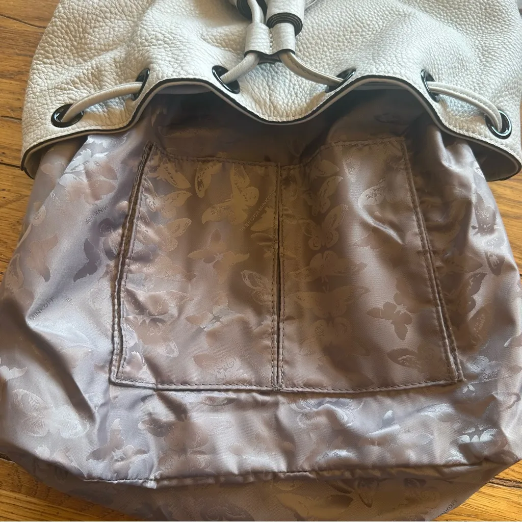 Rebecca Minkoff Cream Pebbled Leather Backpack with Lace Up and Tassel Detail - Image 12