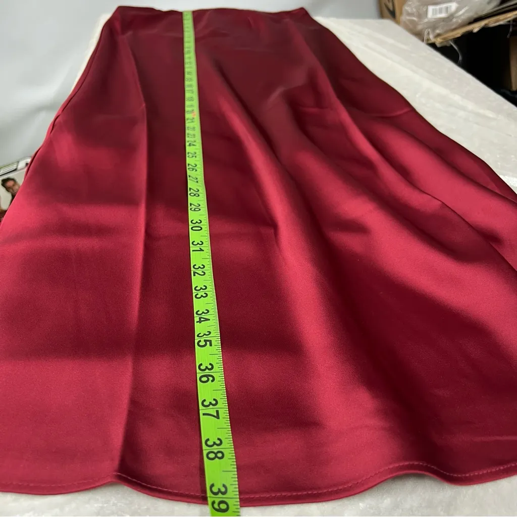 NWT Lucy Paris Deep burgundy wine Red Maxi satin Skirt size s - Image 5