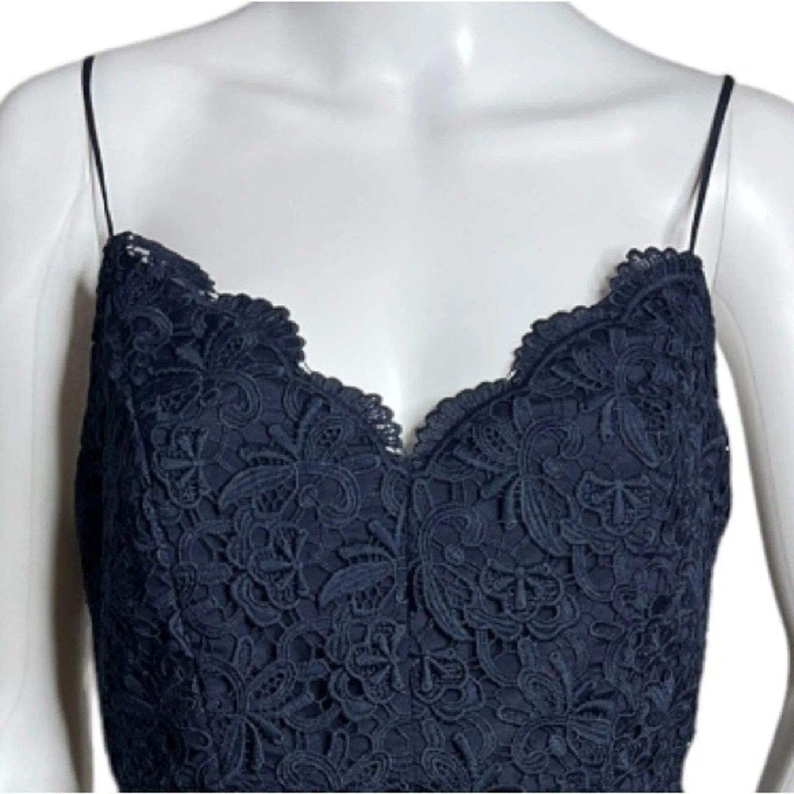 J Crew Dress Women 6 Navy Blue Guipure Lace‎ Spaghetti Strap Scallop Edge Preppy - Image 5