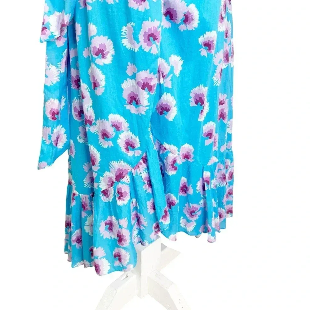 NWT Banjanan Anthropologie Elise Cotton Floral Wrap Midi Dress Blue Size XS - Image 12