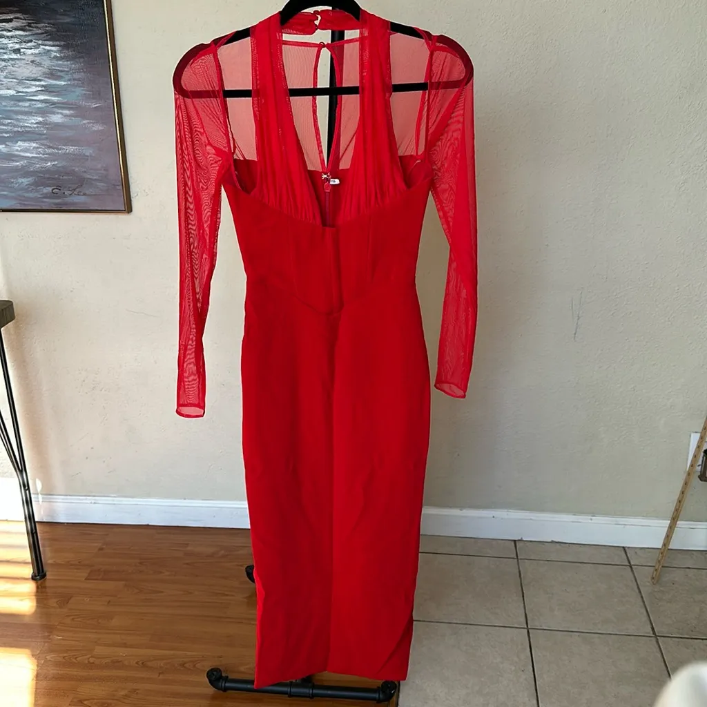 House of CB 'Yasmin' Scarlet Plunge Midi‎ Dress NWOT size L - Image 5