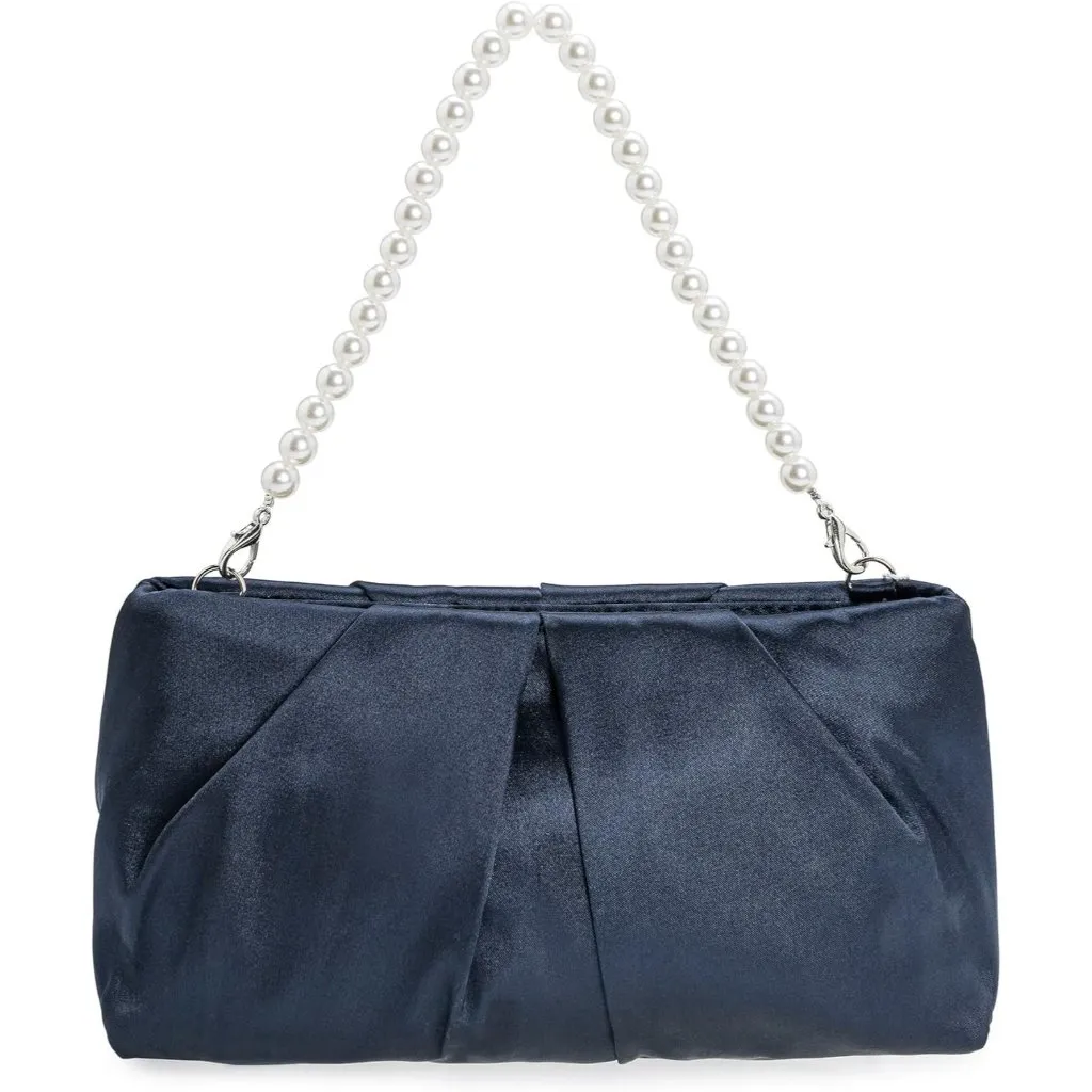⚡ Women's Blue Formal Pleated Satin Fabric Zipper Closure Clutch Bag - Image 3