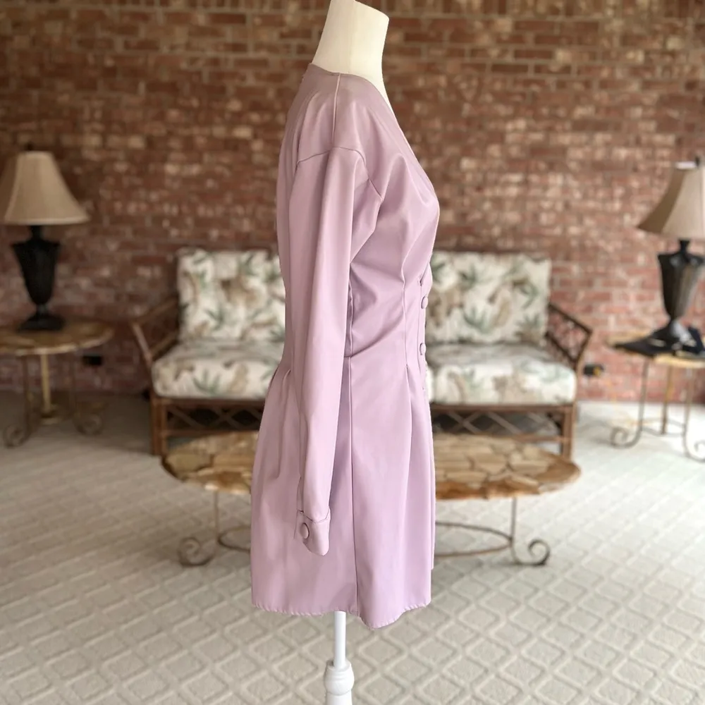 Missguided Dress Faux Leather Skater Dress Lilac Purple NEW 4 Long Sleeve Party - Image 11