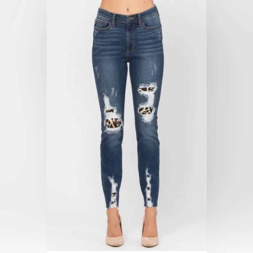 Judy blue leopard skinny jeans ripped Distressed Jeans with Frayed Hem‎ 82166 - Image 2