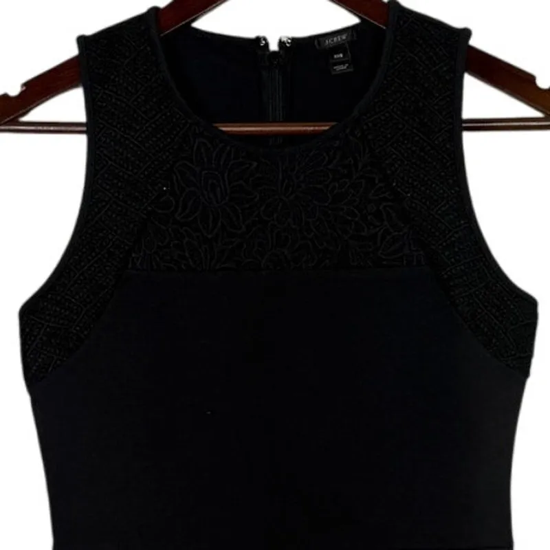 J. Crew Floral Lace Detail Peplum Sleeveless Blouse Stretch Back ZipUp XXS Black - Image 2